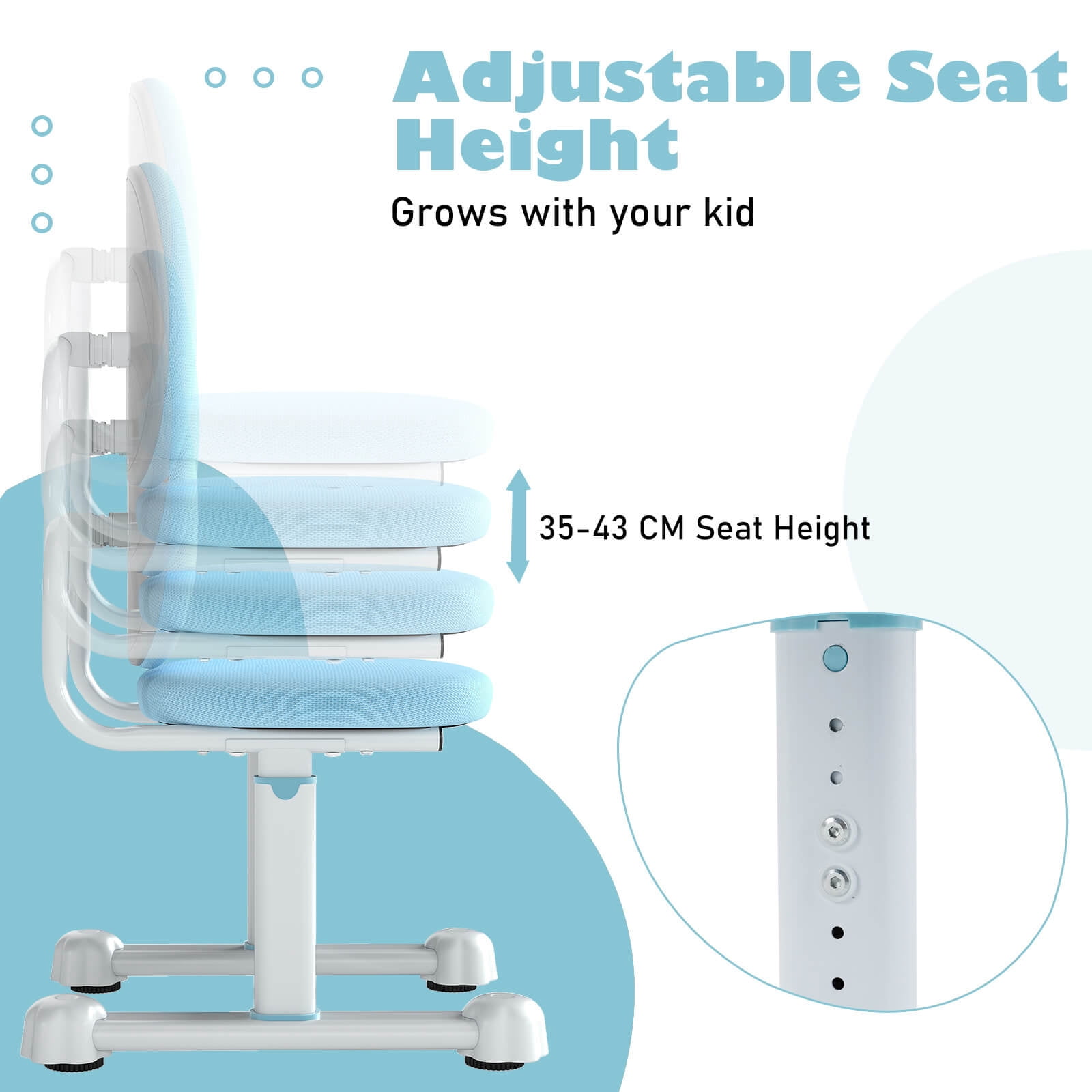 Costway Kids Desk Chair with Double Back Support Adjustable Height Upholstered Computer Chair Blue