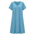thumbnail image 3 of jtjvou Women's Front Zipper House Coat Short Sleeve Robe Lounge Zip Up Dress Loose Comfort Nightgown with Pockets Blue L, 3 of 6