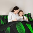 thumbnail image 5 of jejeloiu Geometric Stripes Pattern Full Size Comforter Sets,Green Wave Line Bedding Sets For Men Women Reversible 3 Pieces, 5 of 8