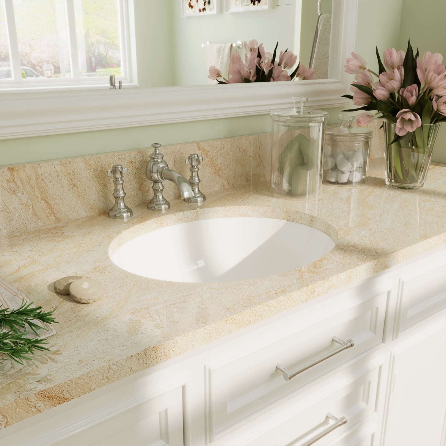 DeerValley DV-1U303 Oval Ceramic Undermount Bathroom Sink with Overflow Hole in White 18" L x 15" W