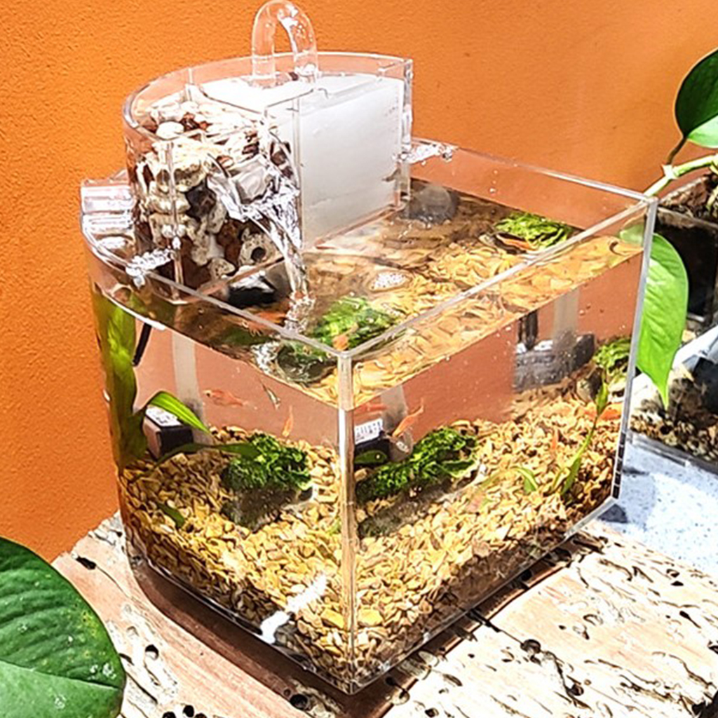 Sardfxul Desktop Fish Bowls Clear Aquariums Waterfall with 2.5w Quiet Pump Filter Cotton