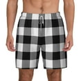 thumbnail image 3 of Uemuo White And Black Plaid Pattern Mens Swim Trunks Quick Dry Board Shorts with Mesh Lining, Stretch Beach Shorts Quick Dry No-Chafing Board Shorts-Small, 3 of 9