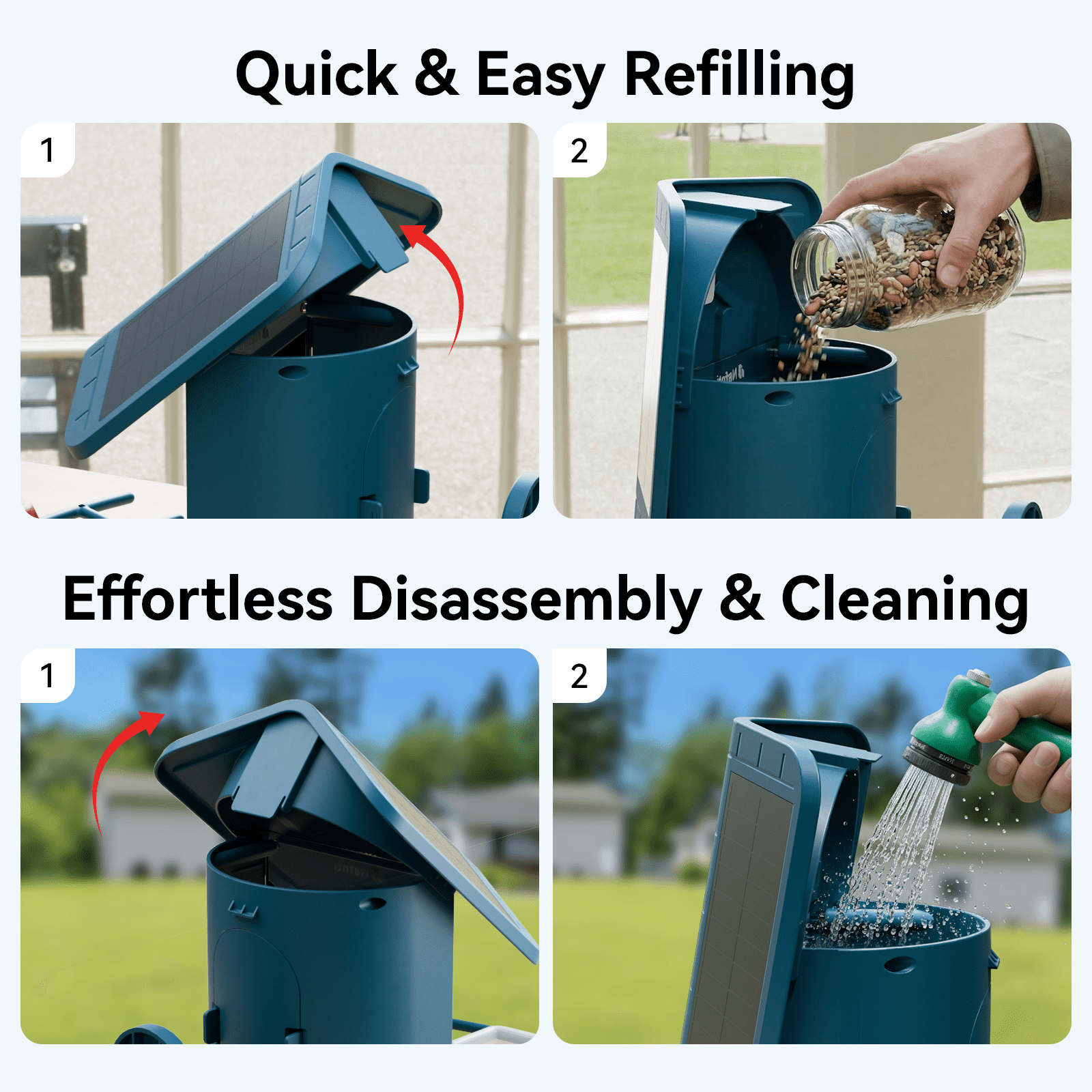 Nafnti Smart Bird Feeder with Camera, 2K HD Bird Camera Solar Powered, 5GHz/2.4GHz, 10000+ AI Bird Identification & Instant Alerts, IP65 Waterproof, Gift for Bird Lovers, Blue
