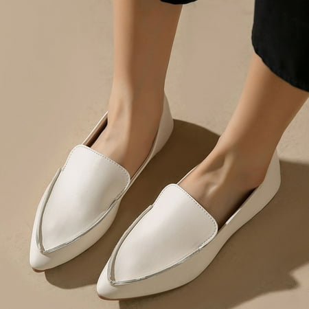 

Cathalem Womens Casual Dress Shoes Low Heel Fashion All Seasons Women Casual Shoes Flat Bottom Pointed Lightweight Shallow Mouth Shoes White 7.5