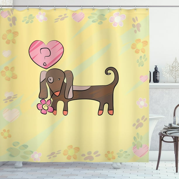 Dachshund Shower Curtain, Colorful Sketch Style Dachshund Puppy with