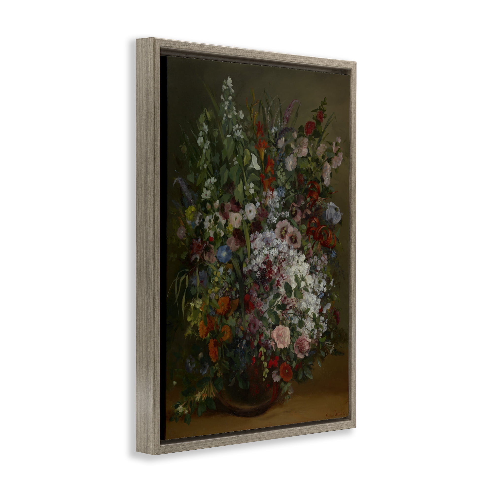 Stupell Industries Classical Bouquet of Flowers Plants & Flowers Painting Brown Floater Framed Canvas Art Print Wall Art, 17 x 25