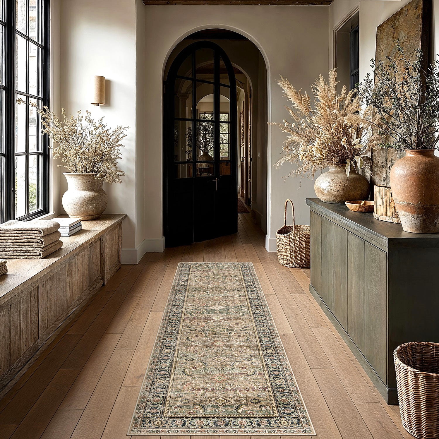 BERTHMEER 2.6'x12' Runner Rugs for Hallway Bedroom Corridor Entryway Kitchen Oriental Vintage Traditional Oriental Distressed Non Slip Indoor Washable Runner Rugs,Brown