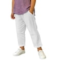thumbnail image 2 of IFNWSV Boys Pants Solid Color Cotton Linen Breathable Elastic Waistband Comfortable Loose Casual Trousers White 8-9 Years, 2 of 7