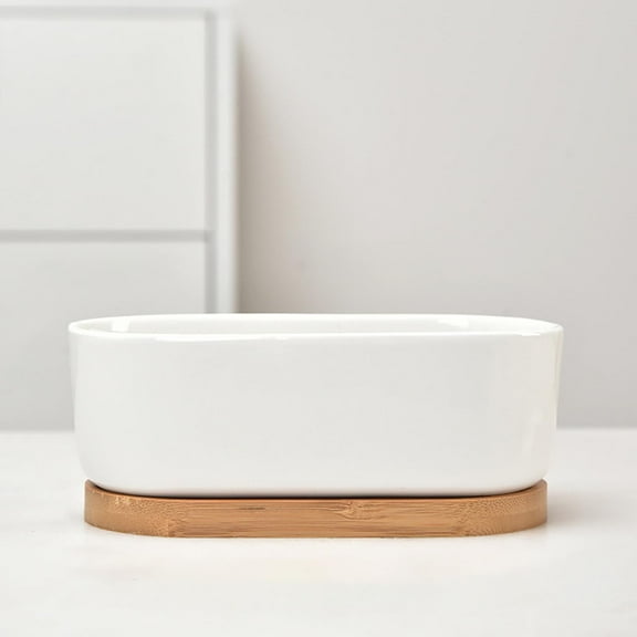 SeekLGT Ceramic Planter Rectangular Flower Pot with Drainage Hole and Tray White Handmade Indoor Outdoor Plant Pot for Desk Shelf Living Room Decor