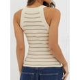 thumbnail image 5 of Halter Tank Tops for Women Summer Striped Stretchy Ribbed Knit - Shirts Slim Fitting Pale Pinkish Gray M, 5 of 6