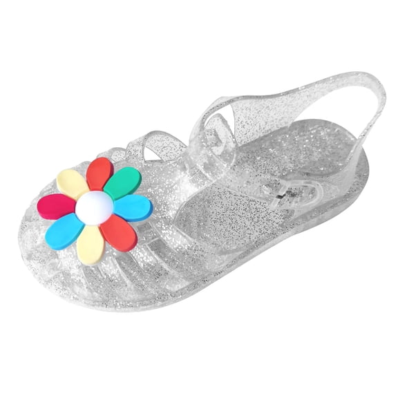 Owordtank Girls Kids Flower Jelly Sandals Summer Dress Jellies Shoes With Strap Closed Toe Soft Beach Pool Shoes Casual