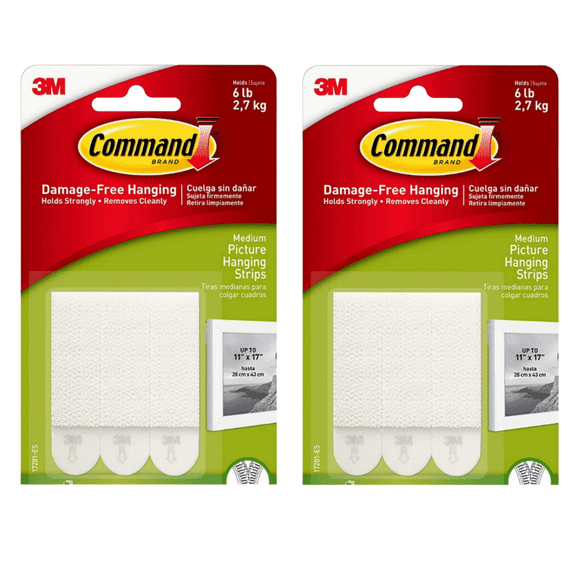 3M Command Medium Picture Hanging Strips White, 2 Pack,  3-Pairs Each 17201-ES