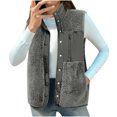 thumbnail image 2 of Womens Vest Sleeveless Fuzzy Sherpa Jacket Button Down Loose Warm Gilet Outerwear Color Grey Size S, 2 of 7