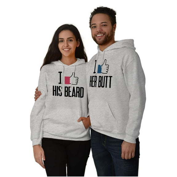 Funny Couples Matching Set Beard Butt Women Plus Size Graphic Pullover Hoodie Brisco Brands 2X