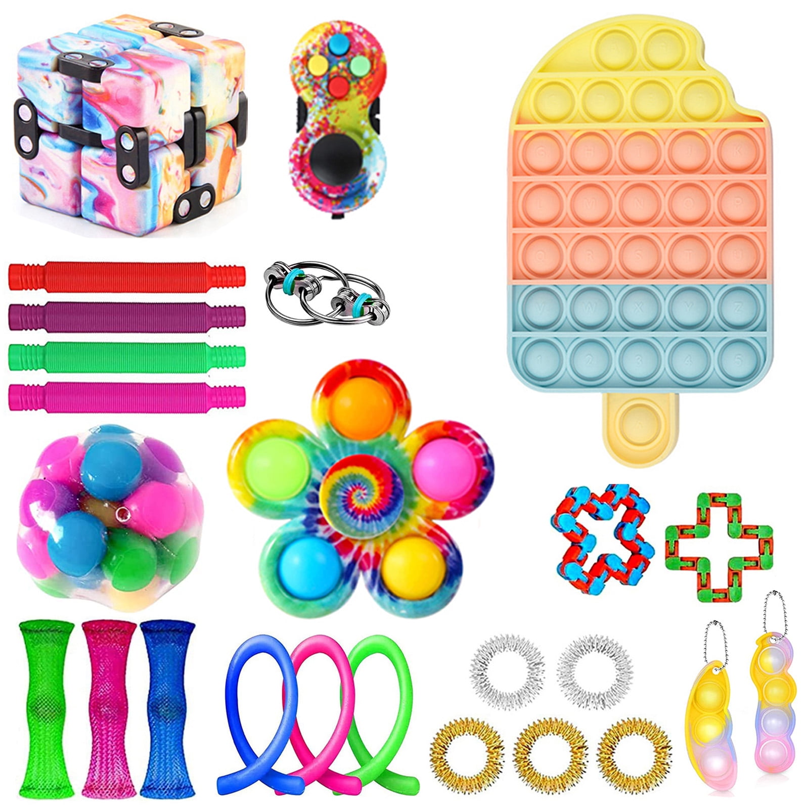25Pcs Relieves Stress and Anxiety Fidget Toy,Stress Relieves Toy Assortment Set,Special Fidget Toys for Kids and Adults Birthday Party Favors Random Color Cocoa Sensory Fidget Toys Set