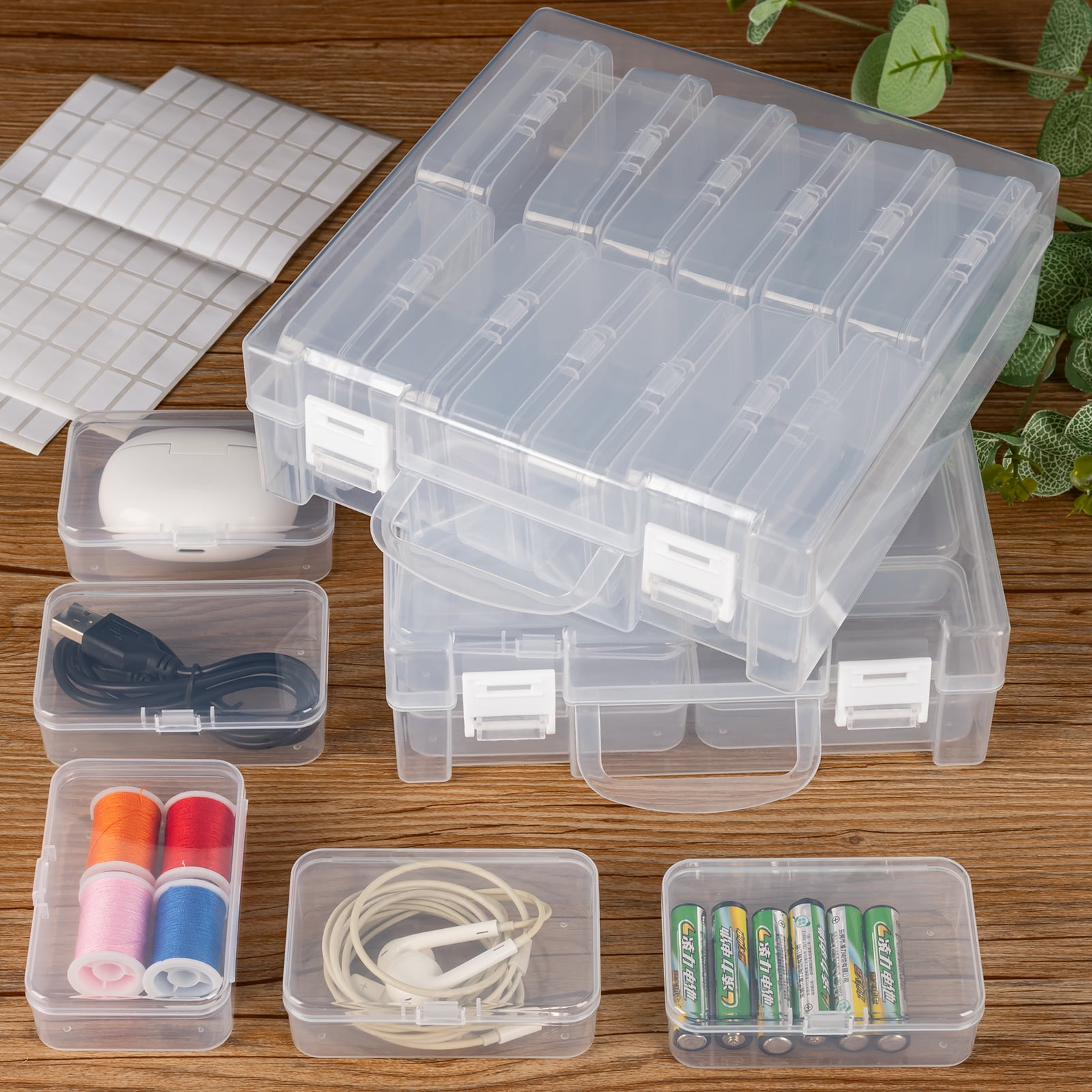 Rectangle Storage Boxes with Hinged Lids,Clear Bead Storage Containers, 12 Small Plastic Bead Organizer Box,Clear Bead Storage Containers for Seeds Beads Jewelry Crafts Small Items (2 Pack)