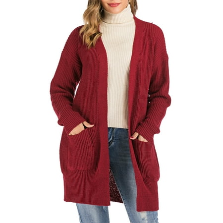 Women Casual Open Front Knit Cardigan Outwear Lightweight Long