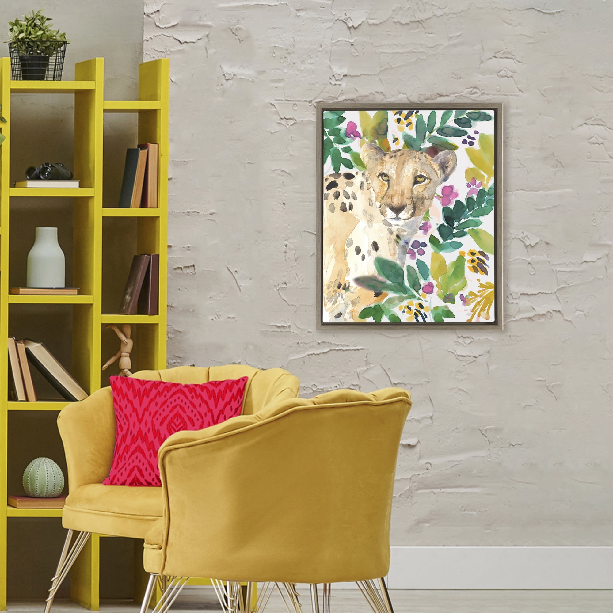 Stupell Industries Garden Plants Cheetah Brown Framed Floater Canvas Wall Art, design by Lanie Loreth