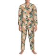 thumbnail image 3 of Fuzoiu Tropical Leaves Flower Print Men's Long-Sleeved Pajama,Lounge Button Down Nightwear,Mens Notch Collar Pajama Set -XX-Large, 3 of 7