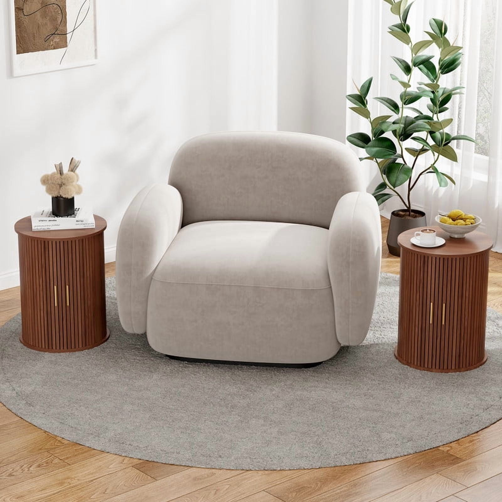 Fluted Round Side Table Set of 2, Mid Century Modern Night stand with Sliding Tambour Door and Storage Shelf, Wood Bedside Table, End Table for Small Space,Bedroom, Living Room