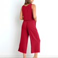 thumbnail image 6 of GILIGEGE Linen Sets for Women 2 Piece Summer Sleeveless Short Sleeve Top and Trousers Outfit Set Fashionable Plain Leisure Suit Loungewear with Pockets Wide Leg Pants Tracksuit Lounge Matching Sets, 6 of 8
