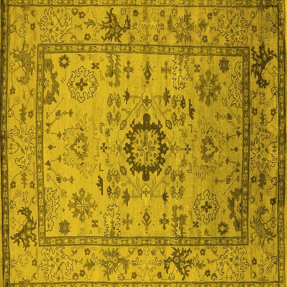 Ahgly Company Indoor Square Oriental Yellow Industrial Area Rugs, 8' Square