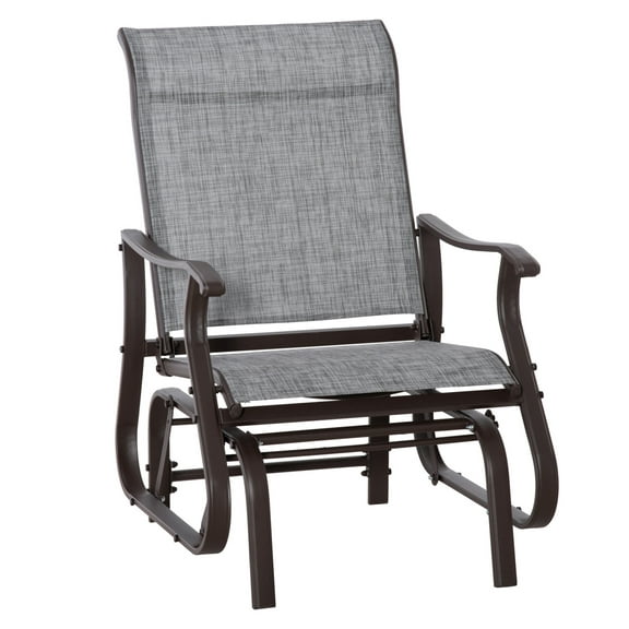 Outdoor Glider Chair - Patio Gliders for Backyard, Garden & Porch - Steel Frame, Mesh Fabric, Gray - Smooth Swing Seating