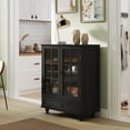 thumbnail image 2 of 28" Buffet Cabinet, Wood Cupboard with Drawer, 2 Glass Doors, Adjustable Shelves, Modern Sideboard Storage Cabinet for Livng Room, Hallway, Entryway, 2 of 9