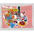 thumbnail image 1 of Rock Music Tapestry, Colorful Abstract Floral Elements with Sixties Inspired Guitar Design Checkered, Wall Hanging for Bedroom Living Room Dorm Decor, 80W X 60L Inches, Multicolor, by Ambesonne, 1 of 2