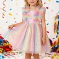 thumbnail image 2 of VNKIDY Girls Carnival Dress Kids Pastel Rainbow Gradient Tutu Dress Ruffled Shoulder Glitter Prints Multi Layer Tulle Flared Dress For Party Holiday Wear Lovely Dress, 2 of 4