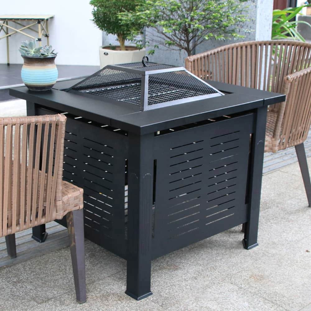 Spaco Grill Over Stove, Tea Cooking Furniture Table, Square Stove Heater Smokeless Grill, Fire Pit Stove for Outdoor as Patio, Picnic, Backyard, Black
