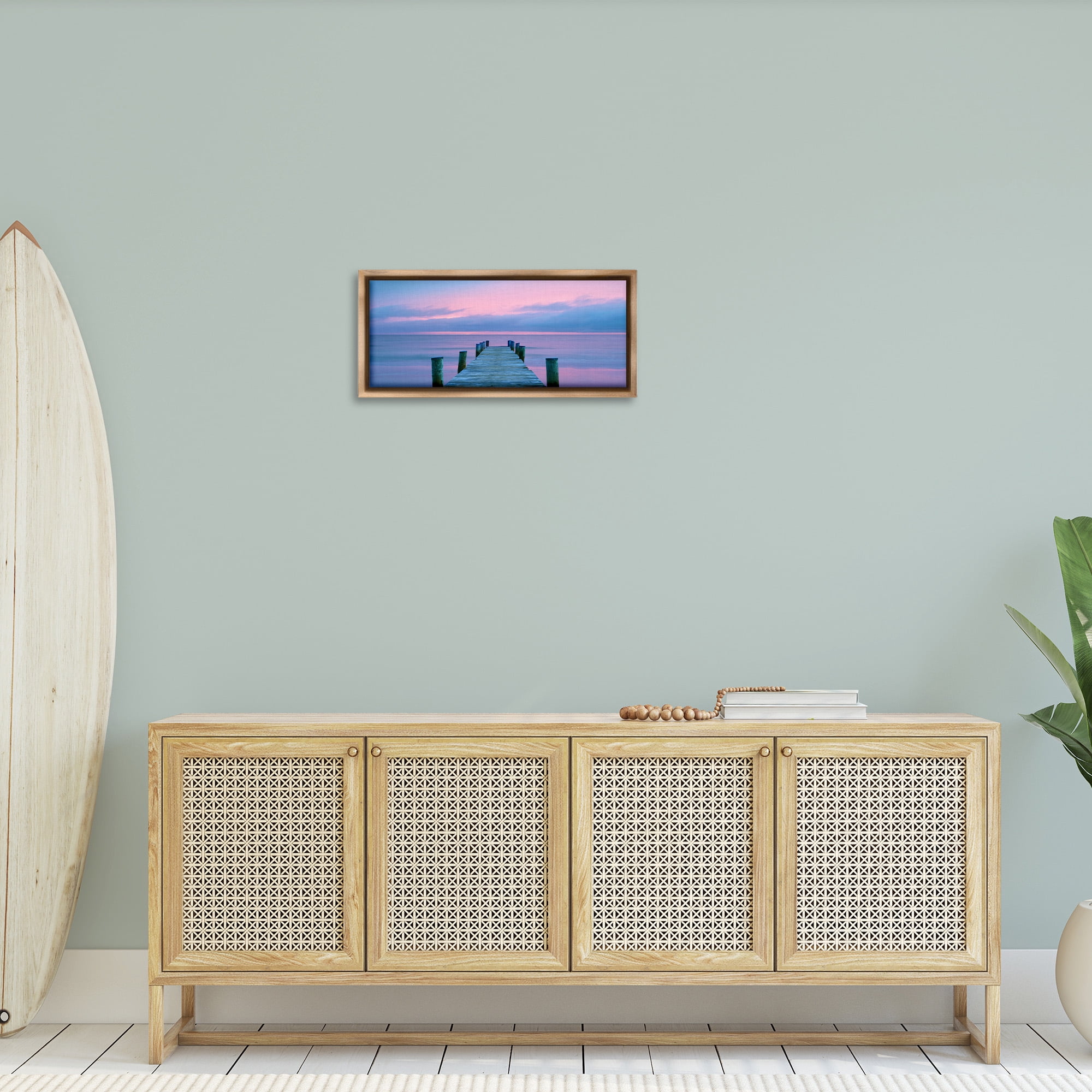 Stupell Industries Dock at Sunset Horizon Nature Photography Brown Floater Framed Canvas Art Print Wall Art, 25 x 11