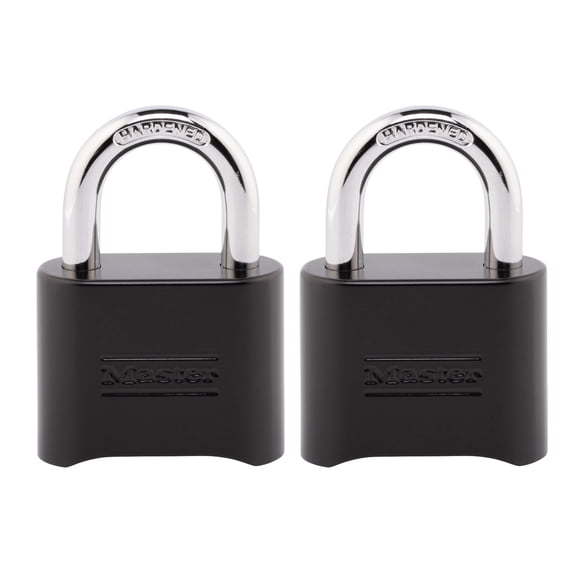 Master Lock Black Combination Padlock, Set Your Own Combo Lock, Weather Resistant Indoor and Outdoor Padlocks with Code for Gym Locker, Gate, Shed, 2