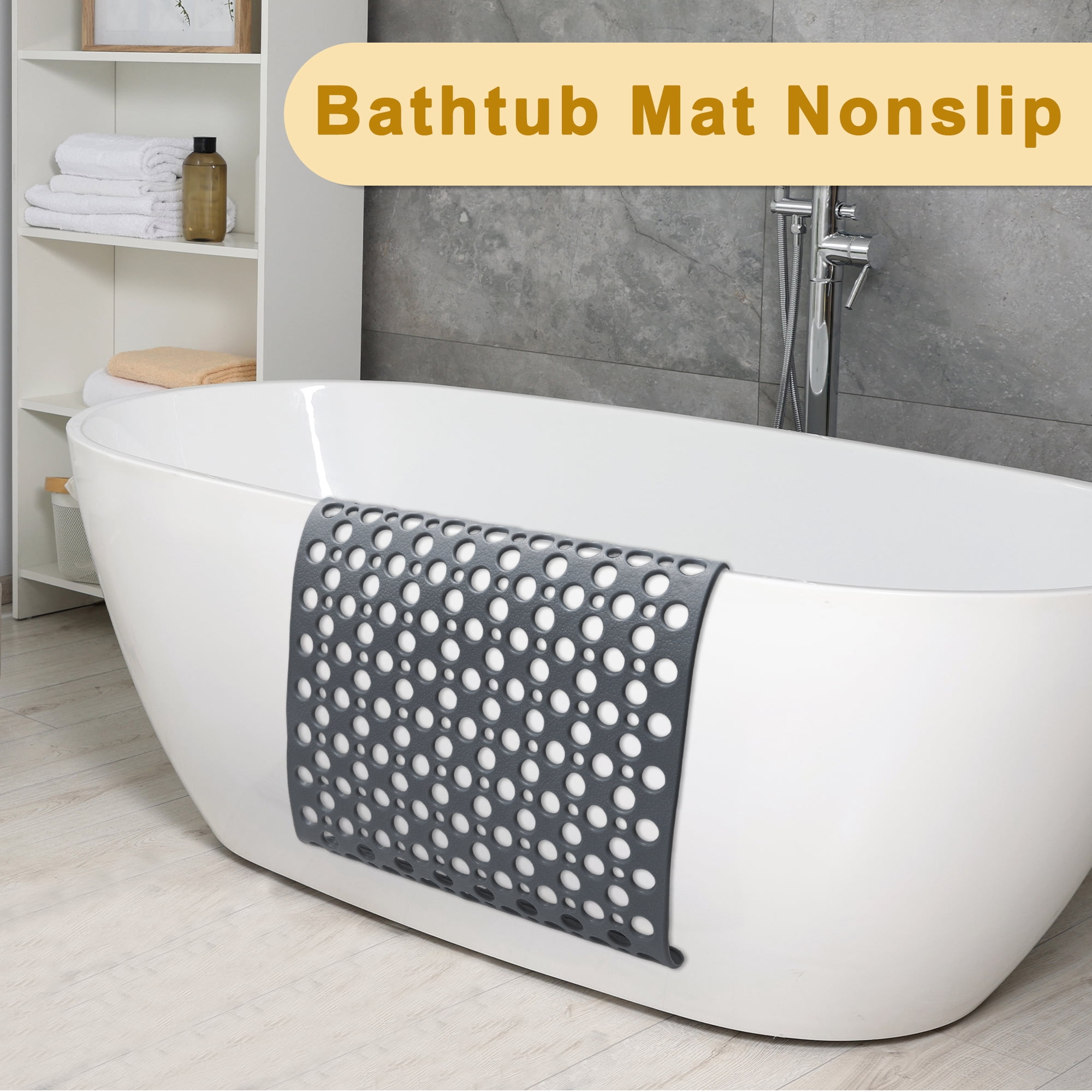 Unique Bargains Nonslip Bathtub Mat Bathtub Shower Mat Machine Washable Bath Mat for Tub Nonslip 34.65"x15.75" Grey