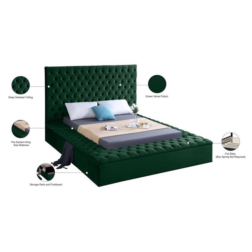 Meridian Furniture Bliss Modern Wood Storage Platform Bed, King, Green