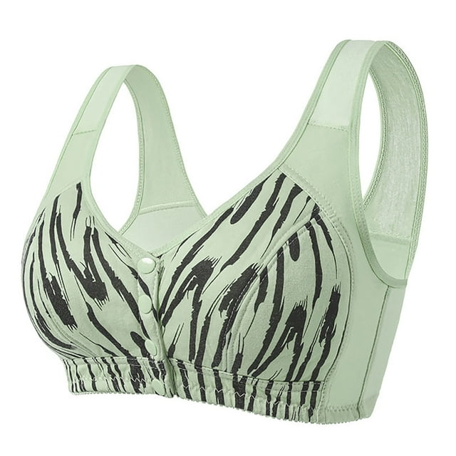 ManxiVoo Full Bust Front Closure Wireless Bra Large Cup Size Supportive Comfort Fit Seamless Camisole Style Printed Design XL Size Light Green