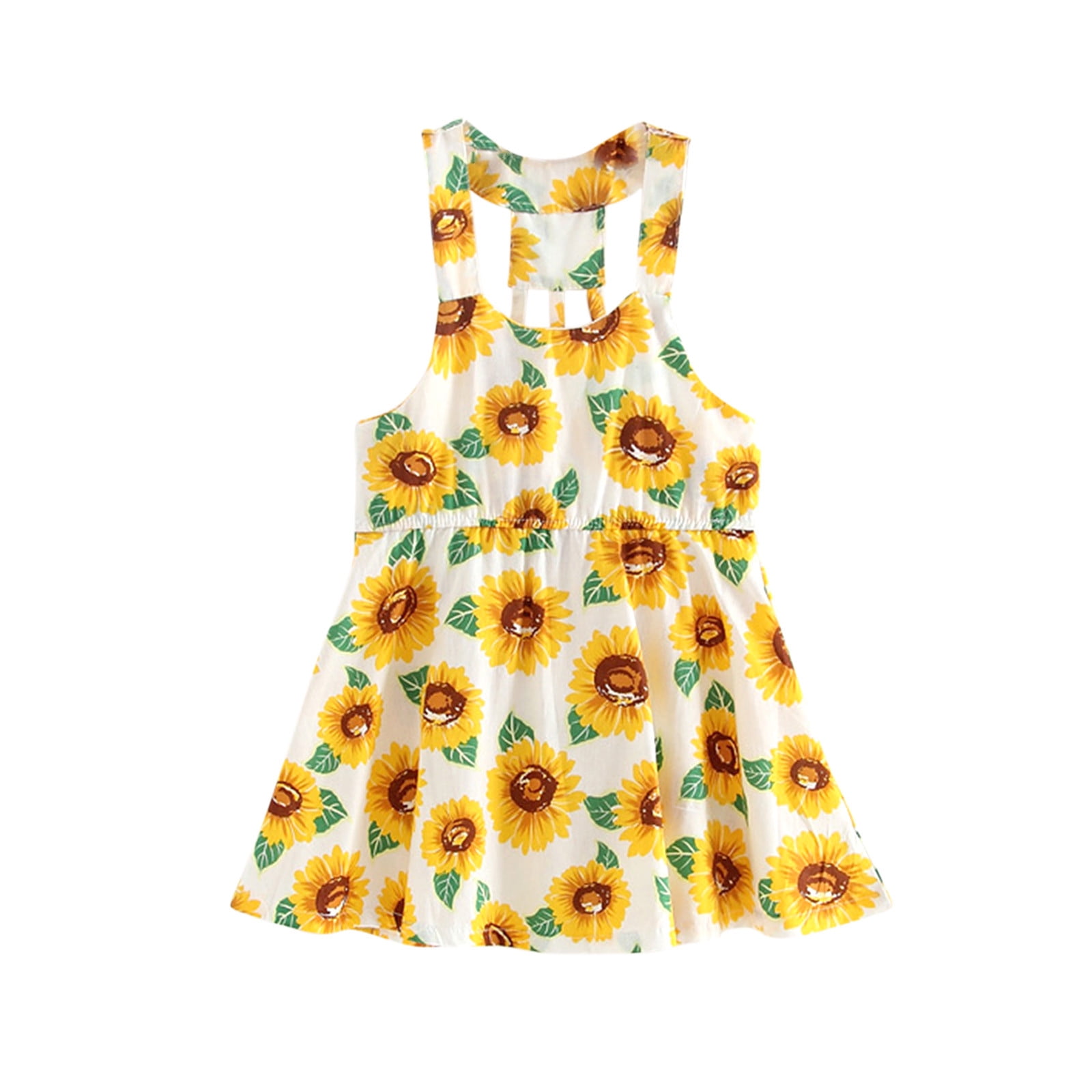Girls Pretty Yellow Spring Print Summer Dress Floral Chick 1-1.5 1.5-2 2/3 Years 