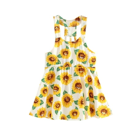 

REORIAFEE Toddler Girls Princess Dress Cute Dress Skirt Sunflower Print Sleeveless Sling Dress Floral Clothing Floral Dress Princess Dress Skater Sundress Travel Dress Yellow 1.5-2 Years