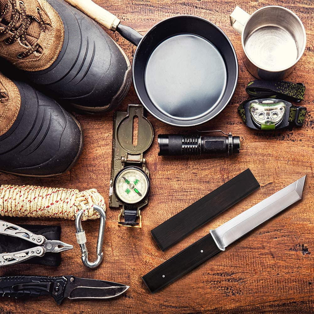 Tanto Knife, 10.7-inch Full Tang Fixed Blade Camping/Hunting Knife, Ebony Handle Scabbard, Stainless Steel Blade