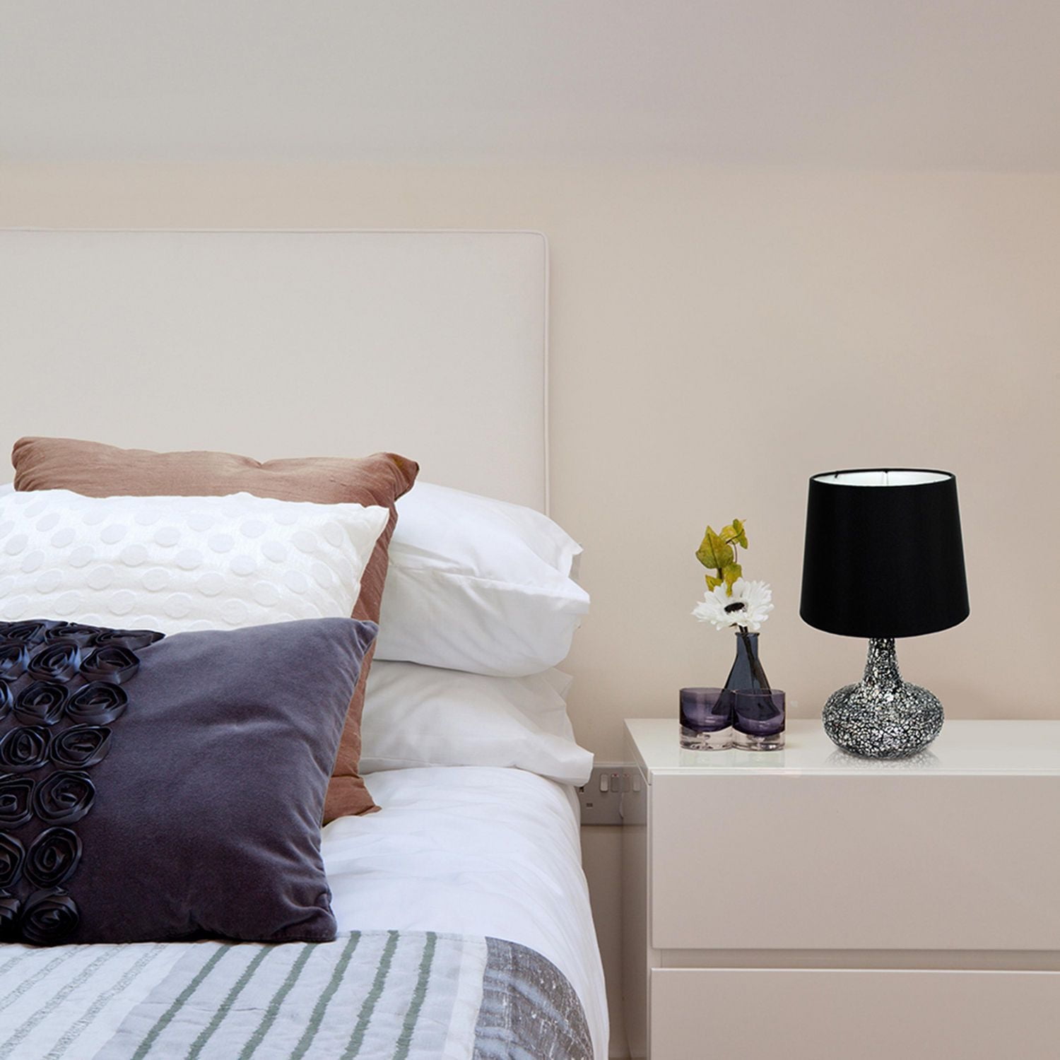 Simple Designs Mosaic Tiled Glass Genie Table Lamp with Fabric Shade