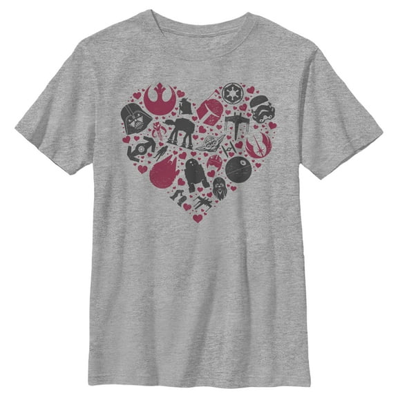 Boy's Star Wars Valentine's Day Heart Icons  Graphic Tee Athletic Heather X Large