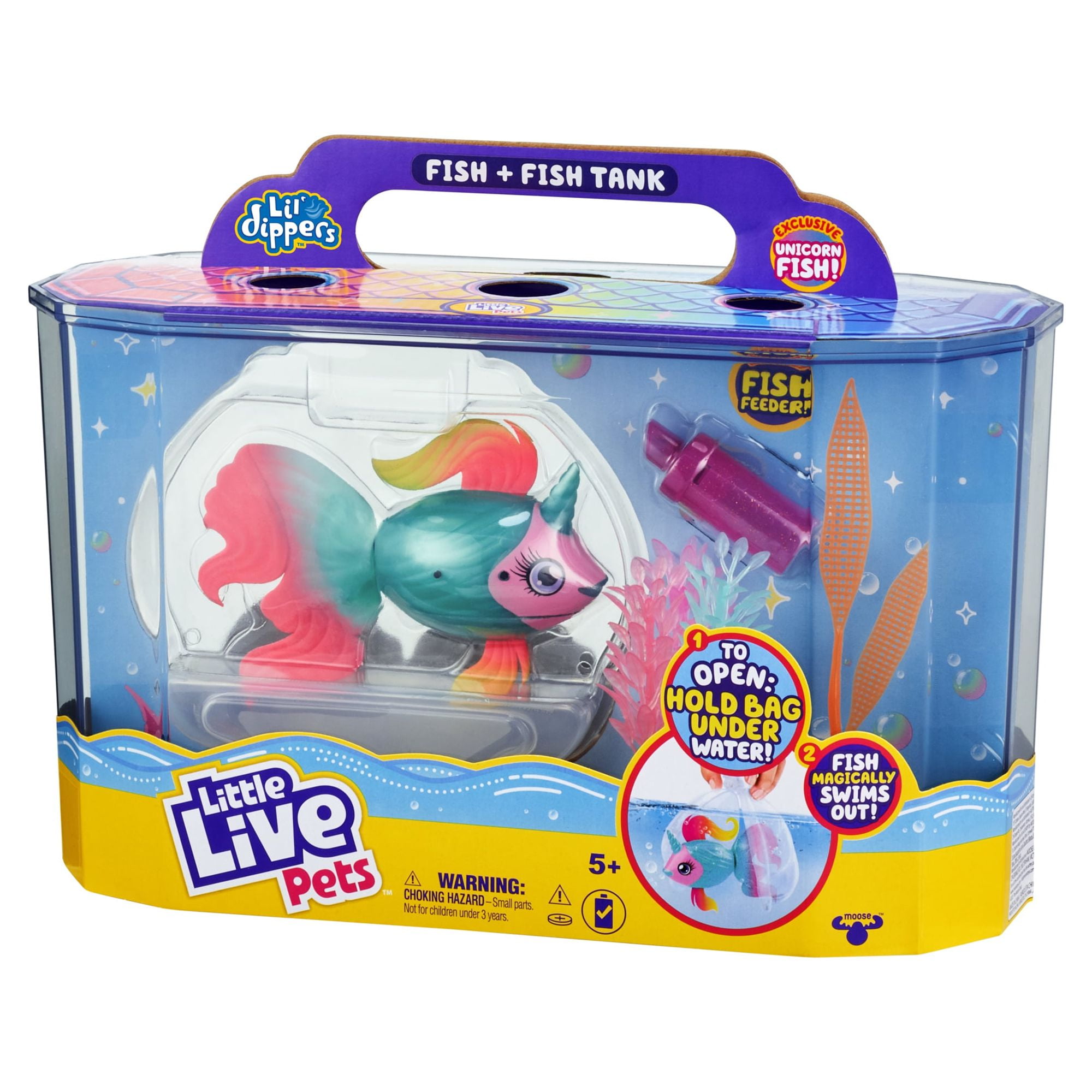 Little Live Pets, Lil' Dippers Fish and Tank: Fantasea, Interactive Toy Fish & Tank , Magically Comes Alive in Water, Feed and Swims like A Real Fish, Toys for kids, Ages 5+