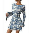 thumbnail image 3 of Women's Floral Print Off Shoulder Long Sleeve Mini Dress Blue M, 3 of 8
