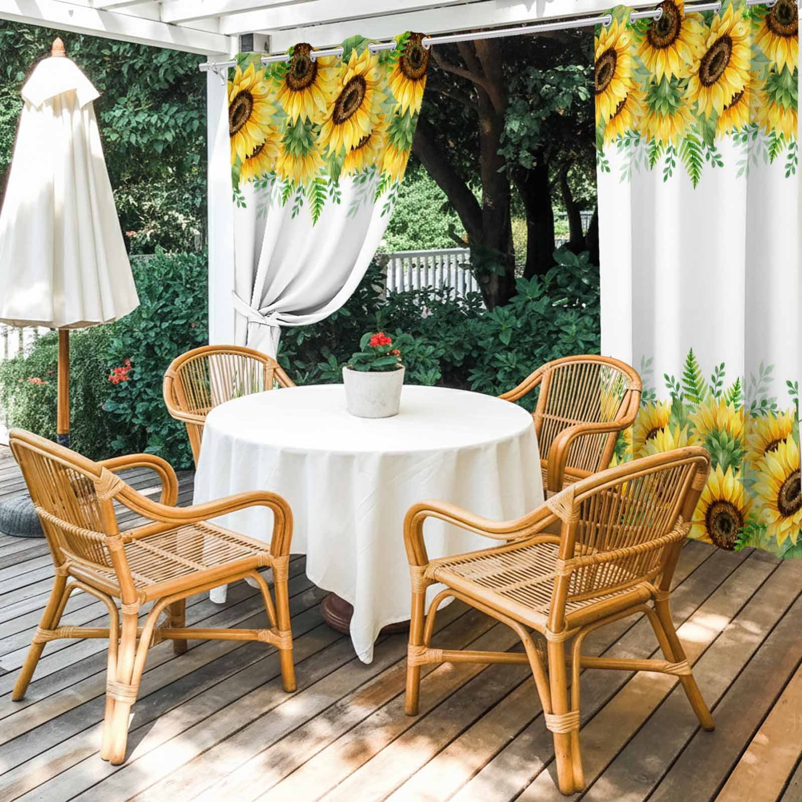 Summer Sunflower Outdoor Curtains 1 Panel Country Vintage Farm Yellow Flower Green Leaf Waterproof Weatherproof Privacy Curtain Thermal Outside Drape for Porch Pergola Patio 54 x 108 Inch