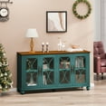 thumbnail image 2 of Hassch 59.45" Buffet Sideboard with Storage, Modern Farmhouse Display Cabinet with 4 Tempered Glass Doors & Adjustable Shelf, Wooden Buffet Table for Kitchen Dining Room Living Room, Dark Green, 2 of 9
