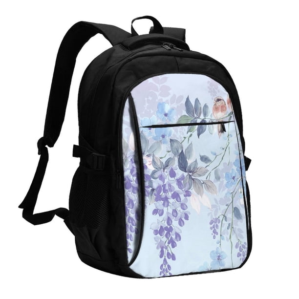 Balery Bird Butterfly Stripe Mochila con carga USB para hombre y mujer - Mochila impermeable y antirrobo para laptop con puerto USB para viajes, trabajo