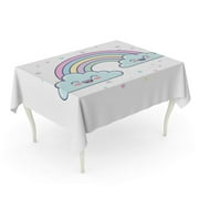 SIDONKU Funny Cute Clouds and Rainbow Drawing Sky Activity Adorable Tablecloth Table Desk Cover Home Party Decor 60x120 inch