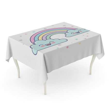 SIDONKU Funny Cute Clouds and Rainbow Drawing Sky Activity Adorable Tablecloth Table Desk Cover Home Party Decor 60x120 inch