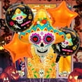 thumbnail image 2 of 5pcs Day of the Dead Themed Decorative Balloons with Star and Skull Foil Balloons, Suitable for Day of the Dead, Halloween Decorations, Birthday Balloons, Balloon, 2 of 5