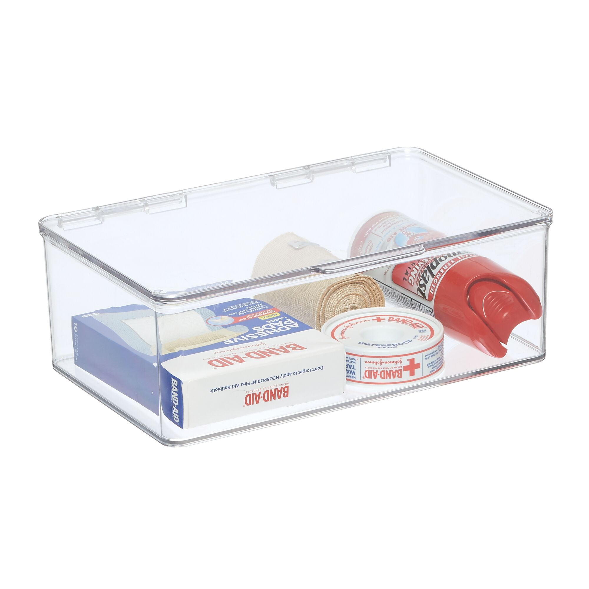 mDesign Plastic Bath Stacking Storage Organizer Box, Hinged Lid, 2 Pack,  Clear 